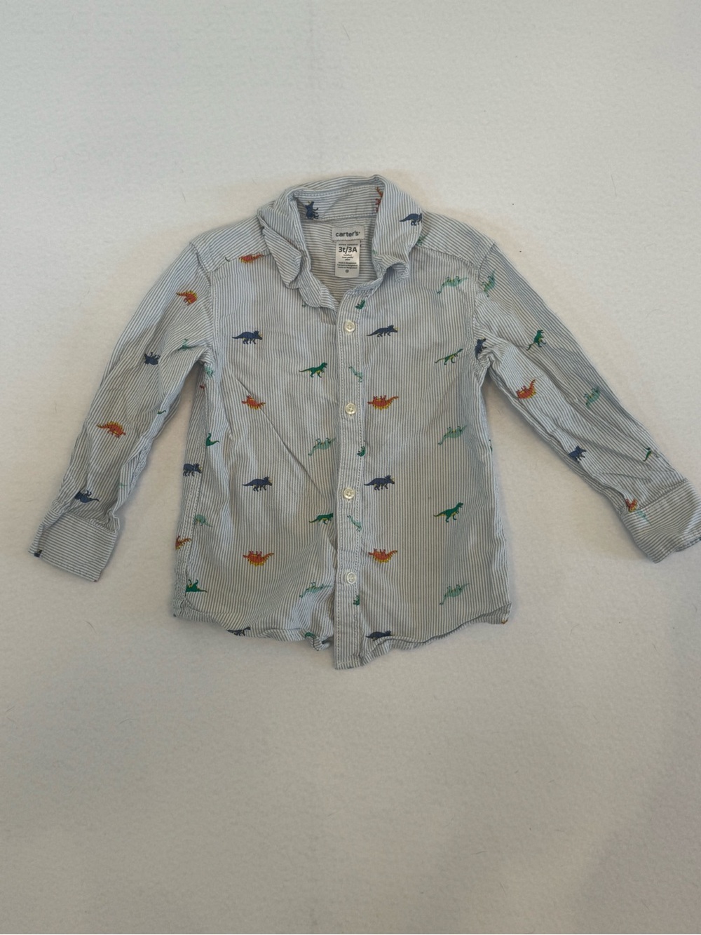 Carter's Light Blue & White Pinstripe Shirt with Colorful Dino Prints